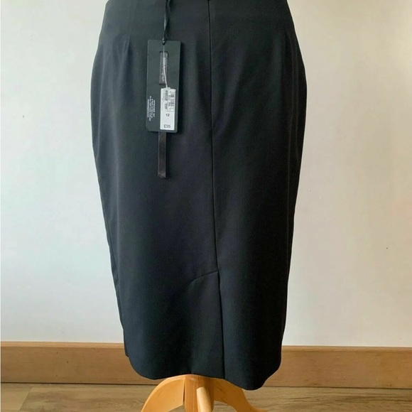 M&S Autograph Black Straight Ruched Skirt Size 12 Wrap Tailored Office - Picture 4 of 7
